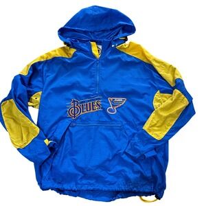Vintage 80's St Louis Blues NHL Windbreaker Phenom Half Zip Hooded JacketMens M